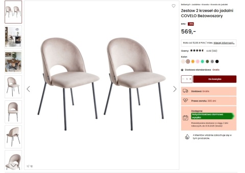 beliani Krzesło do jadalni COVELO Welur Beżowoszary beliani Krzesło do jadalni COVELO Welur Beżowoszary