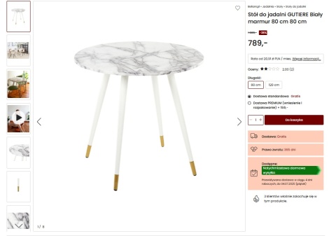 beliani Stół do jadalni GUTIERE Okrągły 80 cm Marmurowy biały beliani Stół do jadalni GUTIERE Okrągły 80 cm Marmurowy biały
