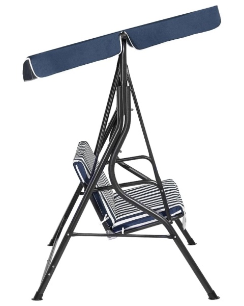 Beliani Huśtawka ogrodowa CHAPLIN 3-osobowa z regulowanym dachem – ciemnoniebieska