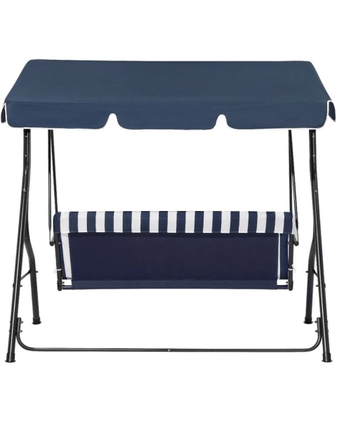 Beliani Huśtawka ogrodowa CHAPLIN 3-osobowa z regulowanym dachem – ciemnoniebieska