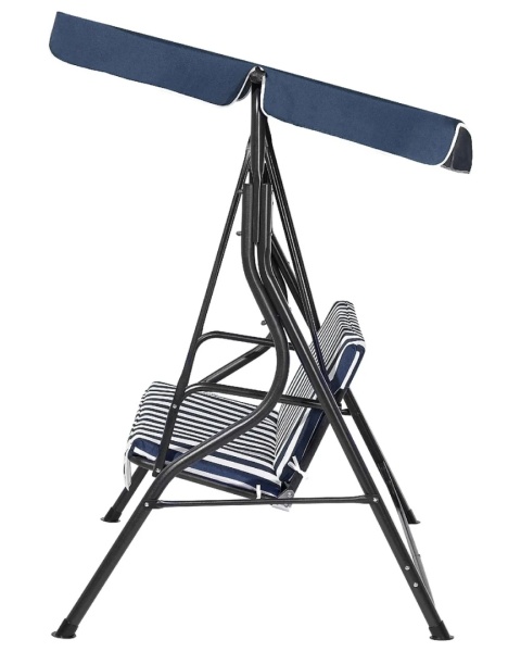 Beliani Huśtawka ogrodowa CHAPLIN 3-osobowa z regulowanym dachem – ciemnoniebieska