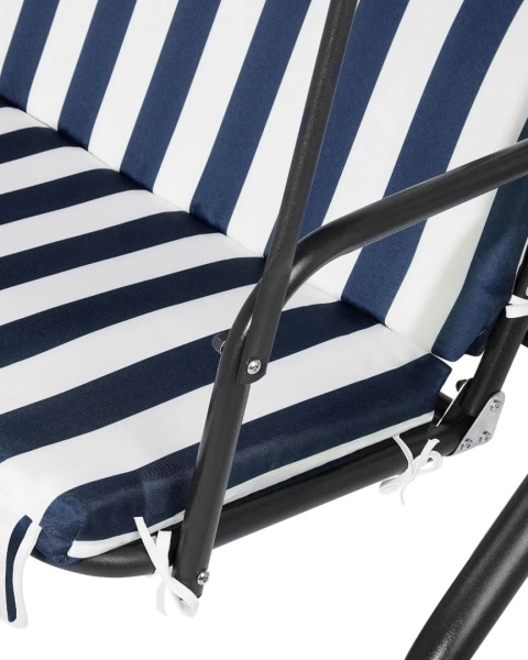 Beliani Huśtawka ogrodowa CHAPLIN 3-osobowa z regulowanym dachem – ciemnoniebieska