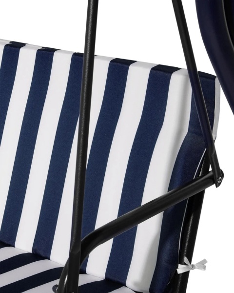 Beliani Huśtawka ogrodowa CHAPLIN 3-osobowa z regulowanym dachem – ciemnoniebieska