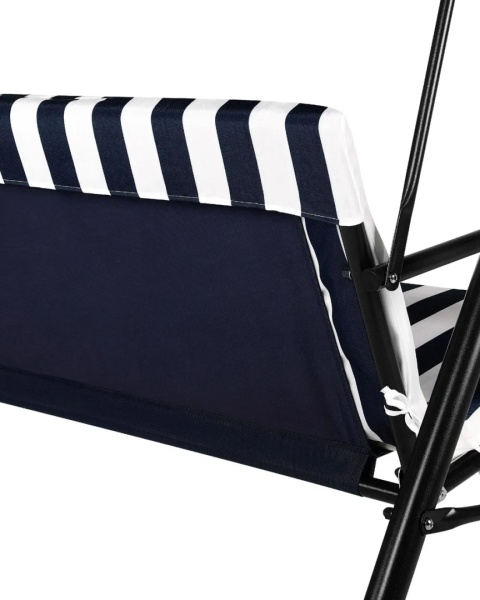 Beliani Huśtawka ogrodowa CHAPLIN 3-osobowa z regulowanym dachem – ciemnoniebieska