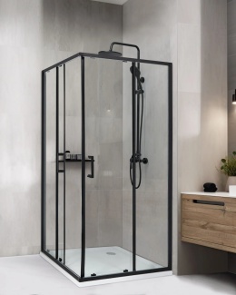 Beliani Kabina prysznicowa TELA 90x90x185 cm czarna z podwójnymi drzwiami przesuwanymi