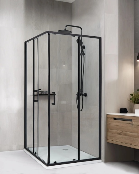 Beliani Kabina prysznicowa TELA 90x90x185 cm czarna z podwójnymi drzwiami przesuwanymi