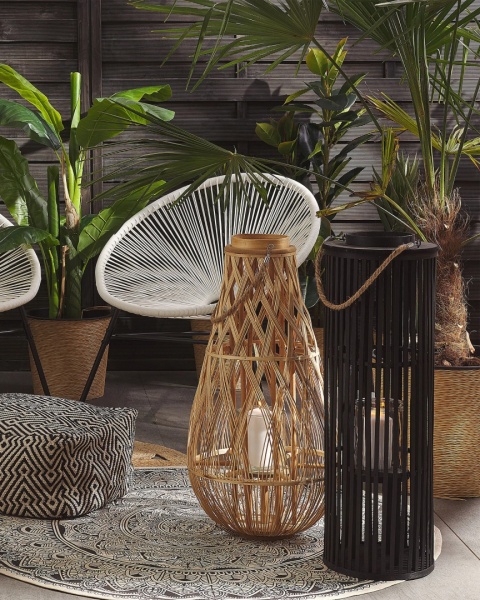 Beliani Lampion ogrodowy LUZON z wierzby 80 cm czarny – dekoracyjna latarnia