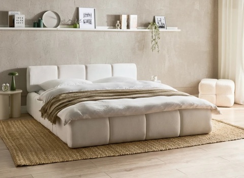 Beliani Łóżko tapicerowane ORVILLE EU King Size 160x200 cm Off-White z ramą drewnianą
