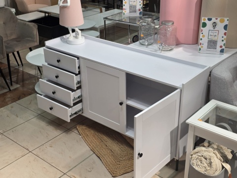 Beliani RTV Szafka 2-drzwiowa ALCOVE biała z szufladami 150 cm