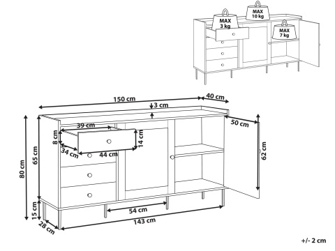Beliani RTV Szafka 2-drzwiowa ALCOVE biała z szufladami 150 cm Beliani RTV Szafka 2-drzwiowa ALCOVE biała z szufladami 150 cm