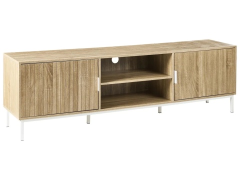 Beliani Szafka RTV ROYALLA 180 cm jasnobrązowa z półkami i drzwiami