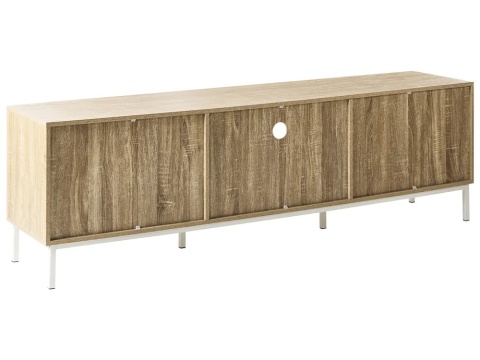 Beliani Szafka RTV ROYALLA 180 cm jasnobrązowa z półkami i drzwiami