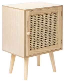 Beliani Szafka nocna ALMO z rattanowym frontem – jasne drewno, 38x30x56 cm