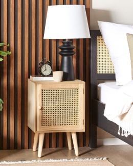 Beliani Szafka nocna ALMO z rattanowym frontem – jasne drewno, 38x30x56 cm