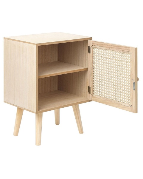 Beliani Szafka nocna ALMO z rattanowym frontem – jasne drewno, 38x30x56 cm Beliani Szafka nocna ALMO z rattanowym frontem – jasne drewno, 38x30x56 cm