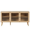 Beliani Szafka trzydrzwiowa ALBANY ze szklaną gablotą 150 cm jasne drewno