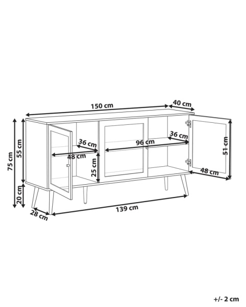 Beliani Szafka trzydrzwiowa ALBANY ze szklaną gablotą 150 cm jasne drewno