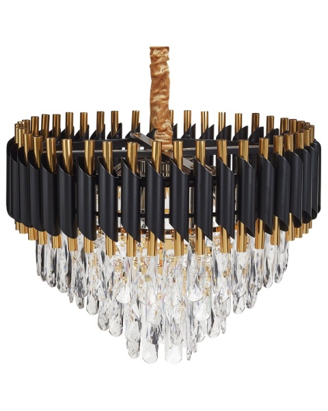 Elegancki Żyrandol Beliani ABELLAS w Stylu Glamour - Złoty Metal z Czarnymi Akcentami i Szklanymi Kryształkami Elegancki Żyrandol Beliani ABELLAS w Stylu Glamour - Złoty Metal z Czarnymi Akcentami i Szklanymi Kryształkami