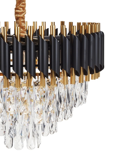 Elegancki Żyrandol Beliani ABELLAS w Stylu Glamour - Złoty Metal z Czarnymi Akcentami i Szklanymi Kryształkami Elegancki Żyrandol Beliani ABELLAS w Stylu Glamour - Złoty Metal z Czarnymi Akcentami i Szklanymi Kryształkami