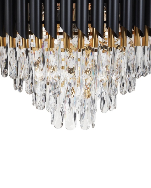 Elegancki Żyrandol Beliani ABELLAS w Stylu Glamour - Złoty Metal z Czarnymi Akcentami i Szklanymi Kryształkami Elegancki Żyrandol Beliani ABELLAS w Stylu Glamour - Złoty Metal z Czarnymi Akcentami i Szklanymi Kryształkami