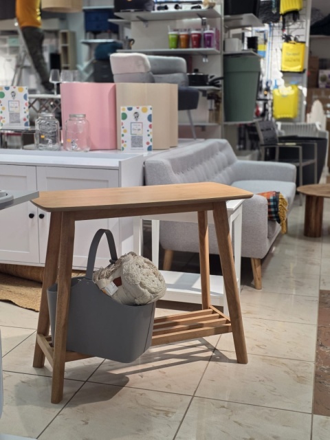 Konsola TULARE Stolik Przyścienny z Półką Jasny Brąz MDF i Drewno Kauczukowe