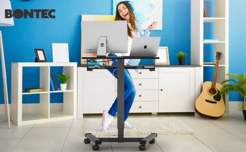 Mobilne Biurko Regulowane BONTEC (72-112 cm) – Praca Siedząco-Stojąca, Czarne