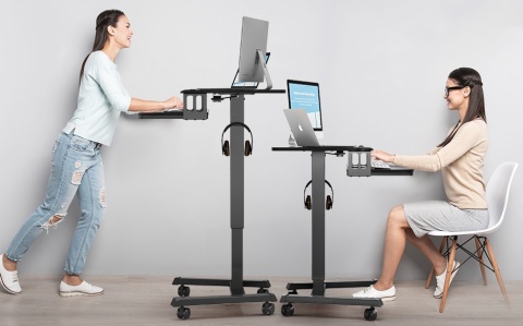 Mobilne Biurko Regulowane BONTEC (72-112 cm) – Praca Siedząco-Stojąca, Czarne