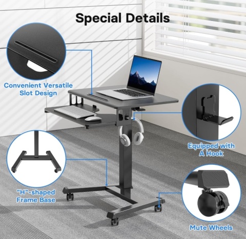 Mobilne Biurko Regulowane BONTEC (72-112 cm) – Praca Siedząco-Stojąca, Czarne
