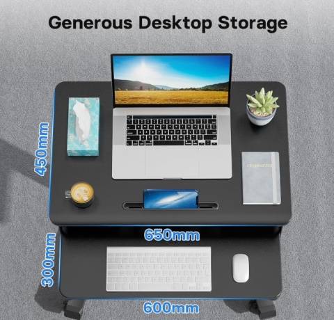 Mobilne Biurko Regulowane BONTEC (72-112 cm) – Praca Siedząco-Stojąca, Czarne