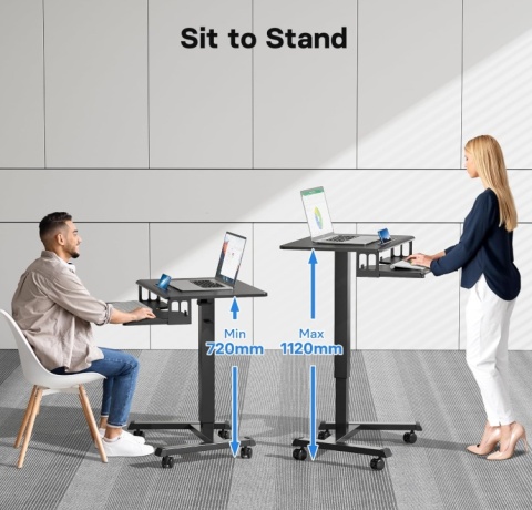 Mobilne Biurko Regulowane BONTEC (72-112 cm) – Praca Siedząco-Stojąca, Czarne