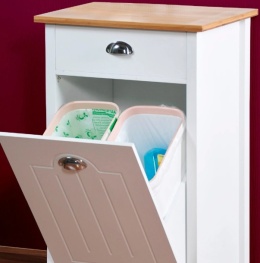 Mobilny Barek Kuchenny KESPER z Koszami do Segregacji 2x15L – Biały/Dąb