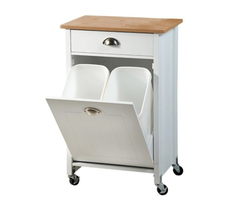 Mobilny Barek Kuchenny KESPER z Koszami do Segregacji 2x15L – Biały/Dąb