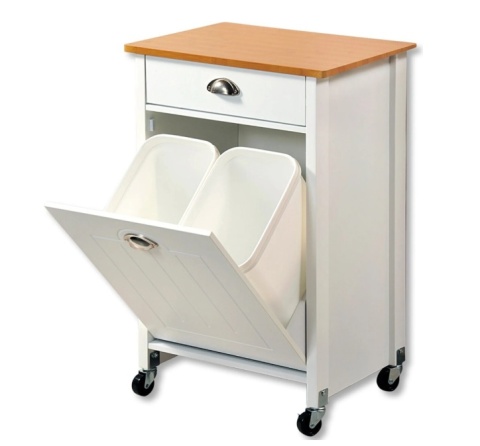 Mobilny Barek Kuchenny KESPER z Koszami do Segregacji 2x15L – Biały/Dąb