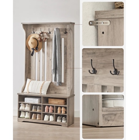 Garderoba Chalemet do Przedpokoju z Ławką i Szafką na Buty 170x80 cm, Szary Dąb