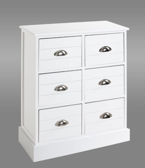 Komoda HAKU 75cm, 6 Szuflad, Lite Drewno / MDF, Biała