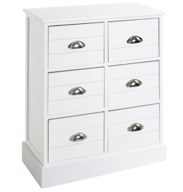 Komoda HAKU 75cm, 6 Szuflad, Lite Drewno / MDF, Biała