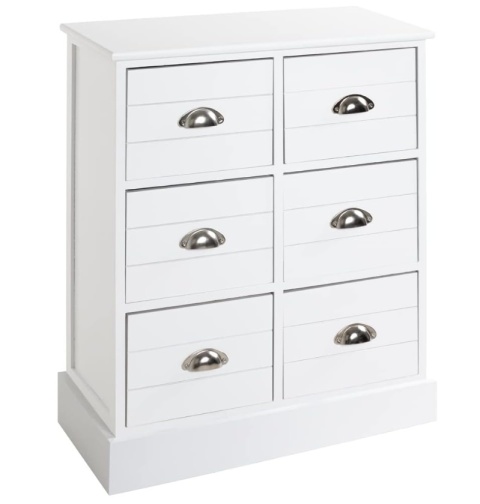 Komoda HAKU 75cm, 6 Szuflad, Lite Drewno / MDF, Biała