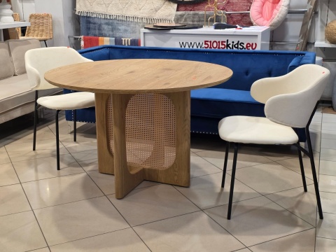 Okrągły Stół do Jadalni BELIANI KARLO 120 cm, Jasny Brąz z Rattanową Podstawą