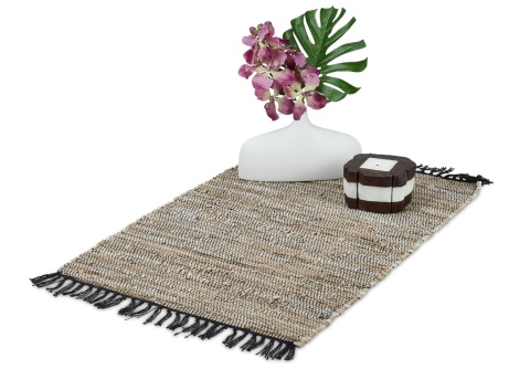 Dywan Chodnik Relaxdays 60x110 cm, Skóra i Bawełna, Szary Patchwork