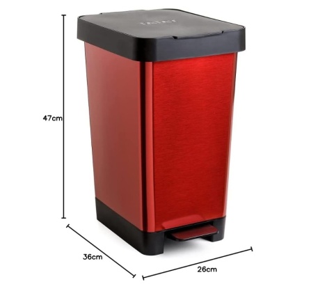 Kosz na Śmieci TATAY Smart 25L z Pedałem – Metaliczna Czerwień