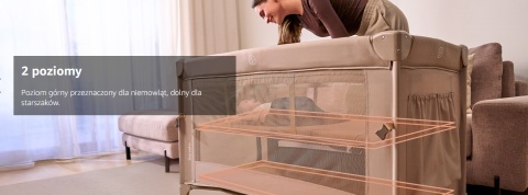 Łóżeczko Turystyczne i Dostawne Lionelo Ellen 3w1 – Beżowe, 2 Poziomy