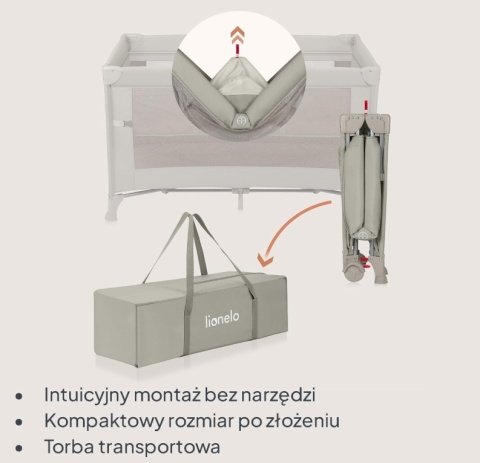 Łóżeczko Turystyczne i Dostawne Lionelo Ellen 3w1 – Beżowe, 2 Poziomy