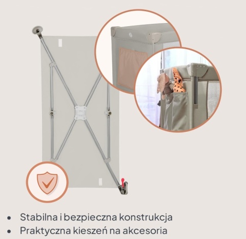 Łóżeczko Turystyczne i Dostawne Lionelo Ellen 3w1 – Beżowe, 2 Poziomy