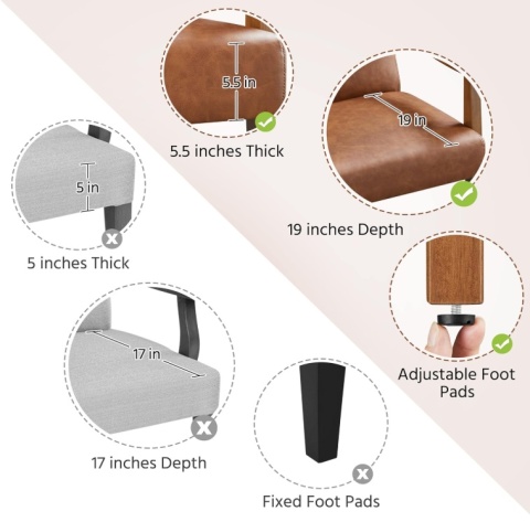 Fotel Wypoczynkowy YAHEETECH Mid-Century – Jasny Brąz, Ekoskóra, Drewniane Nogi