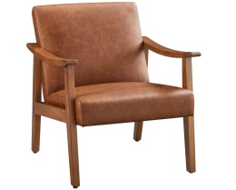 Fotel Wypoczynkowy YAHEETECH Mid-Century – Jasny Brąz, Ekoskóra, Drewniane Nogi