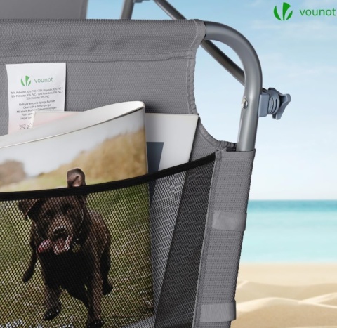 Zestaw 2 Leżaków Plażowych VOUNOT z Daszkiem – Szare, Składane