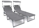 Zestaw 2 Leżaków Plażowych VOUNOT z Daszkiem – Szare, Składane