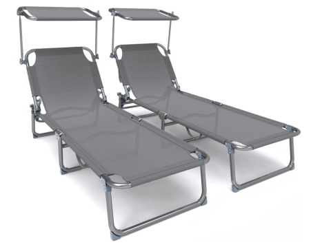 Zestaw 2 Leżaków Plażowych VOUNOT z Daszkiem – Szare, Składane