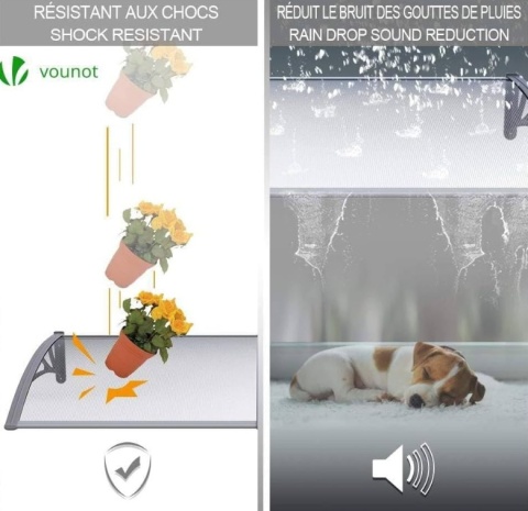 Daszek nad Drzwi VOUNOT 100x80 cm – Poliwęglan Lity 6mm, Szary Wspornik