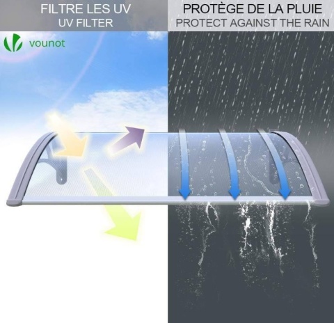 Daszek nad Drzwi VOUNOT 100x80 cm – Poliwęglan Lity 6mm, Szary Wspornik